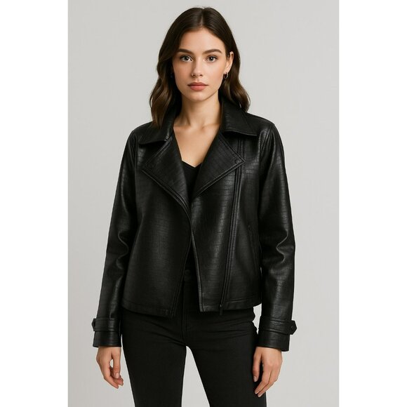 Marc New York New Black Crocodile Faux Leather Jacket With Notched Lapel - Picture 6 of 9